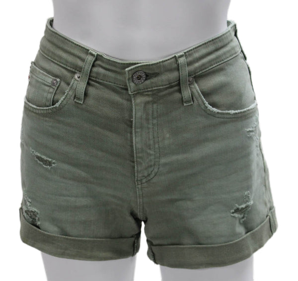 AG Adriano Goldschmied Womens Cut-Off Green Cotton Shorts Button Size 26