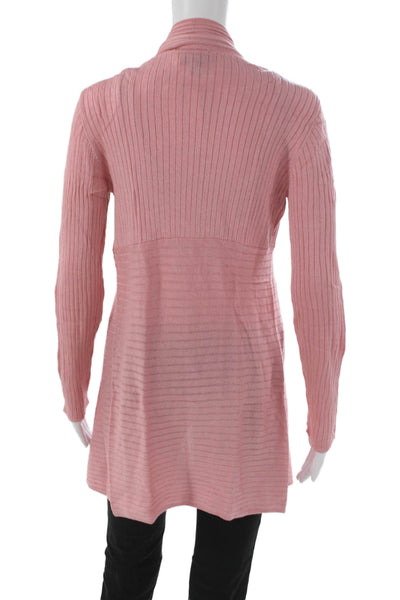 St. John Women Wool Pink Striped Collared Long Sleeve Cardigan Size S