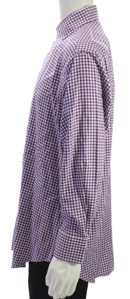 Thomas Dean Mens Check Print Buttoned Long Sleeve Top Purple Size L