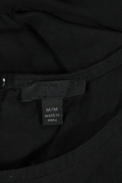 ATM Women Blouse Black Cotton Scoop Neck Short Sleeve Solid Size M