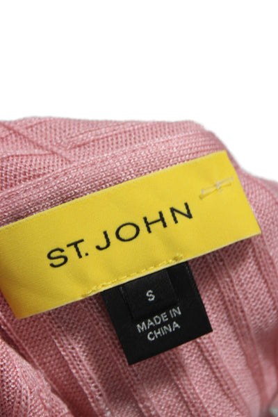 St. John Women Wool Pink Striped Collared Long Sleeve Cardigan Size S