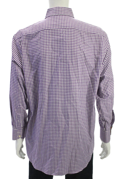 Thomas Dean Mens Check Print Buttoned Long Sleeve Top Purple Size L