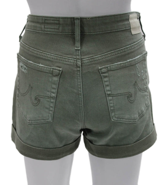 AG Adriano Goldschmied Womens Cut-Off Green Cotton Shorts Button Size 26
