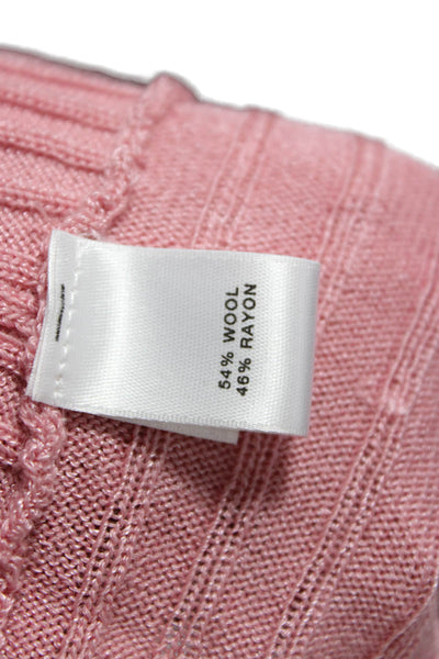 St. John Women Wool Pink Striped Collared Long Sleeve Cardigan Size S