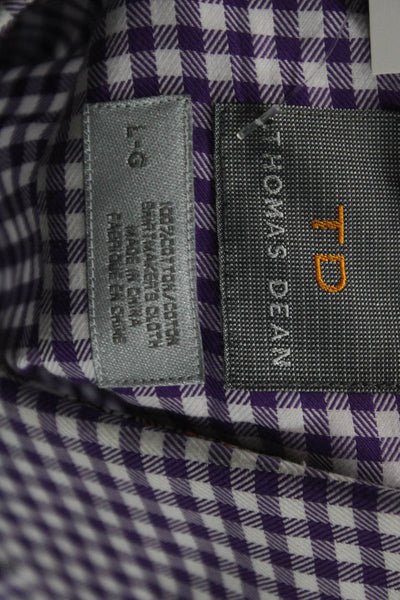 Thomas Dean Mens Check Print Buttoned Long Sleeve Top Purple Size L