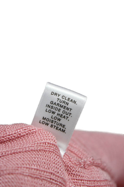 St. John Women Wool Pink Striped Collared Long Sleeve Cardigan Size S