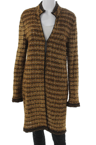 St. John Women Wool Pink Striped Collared Long Sleeve Cardigan Size S