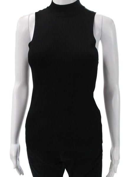 A.L.C. Womens Sleeveless Mock Neck Rayon Basic Tank Black Size M