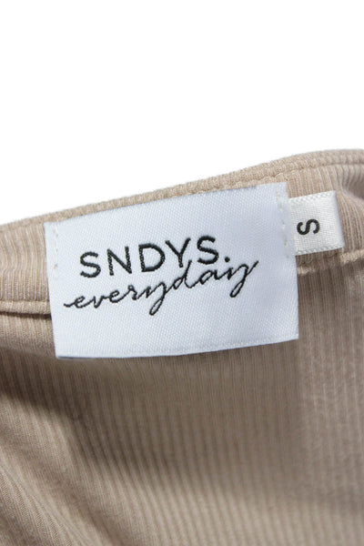 SNDYS. Women Bodycon Henley Dress Beige Long Sleeve Knee Length Button Size S
