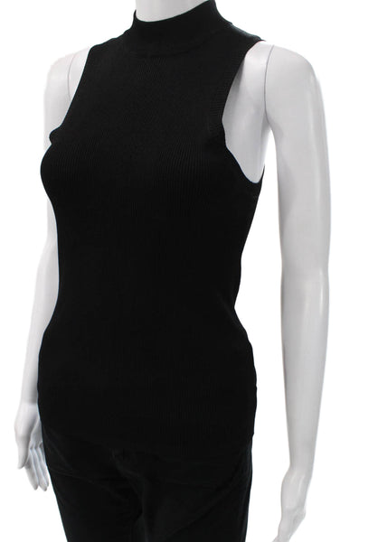 A.L.C. Womens Sleeveless Mock Neck Rayon Basic Tank Black Size M