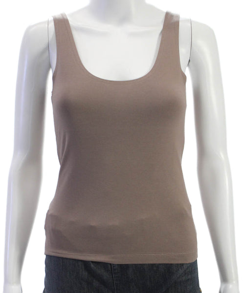 Leggiadro Women Basic Tank Brown Scoop Neck 90% Cotton Sleeveless Size 1