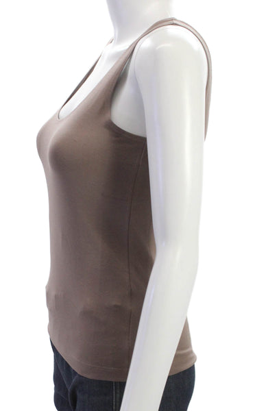 Leggiadro Women Basic Tank Brown Scoop Neck 90% Cotton Sleeveless Size 1
