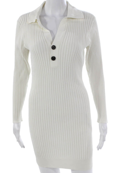 Self Portrait Women Sweater Dress White Collared Long Sleeve Button Knee Size M