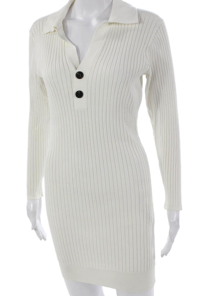 Self Portrait Women Sweater Dress White Collared Long Sleeve Button Knee Size M