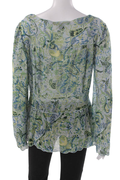 Indigo Palms Women Silk Paisley Tunic Blouse Multicolor Long Sleeve Size L