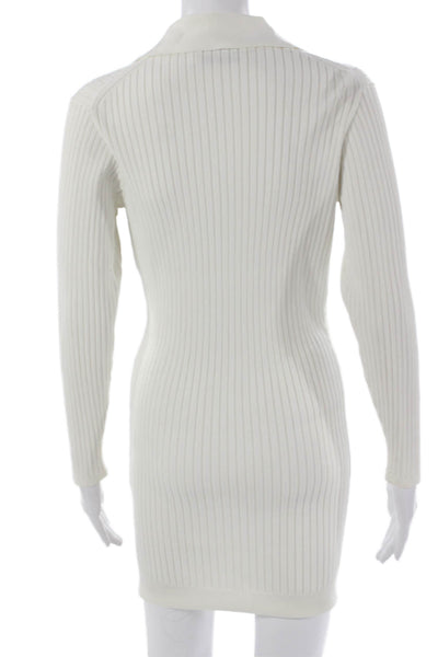 Self Portrait Women Sweater Dress White Collared Long Sleeve Button Knee Size M