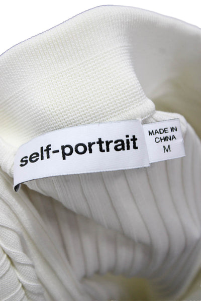 Self Portrait Women Sweater Dress White Collared Long Sleeve Button Knee Size M