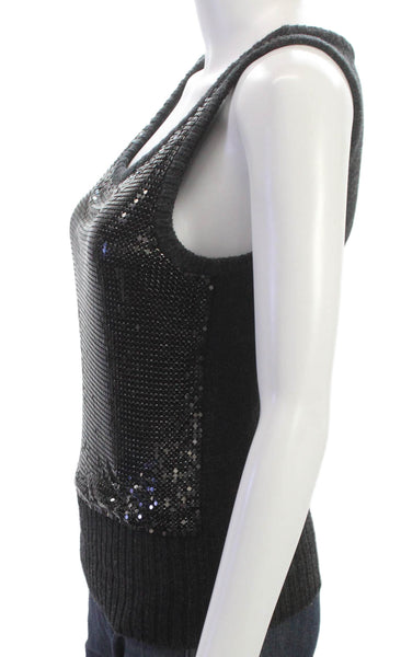 Designer Women Silk Black Scoop Neck Sleeveless Basic Tank Size EUR 40