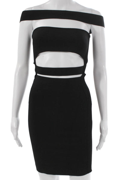 Balmain Women Bodycon Black Off Shoulder Knee-Length Viscose Zip Dress Size S