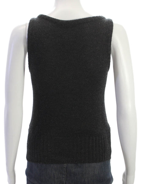 Designer Women Silk Black Scoop Neck Sleeveless Basic Tank Size EUR 40