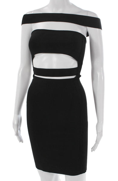 Balmain Women Bodycon Black Off Shoulder Knee-Length Viscose Zip Dress Size S