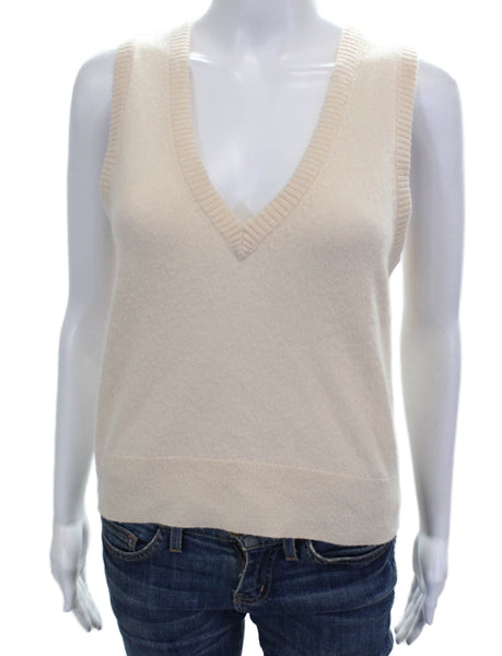 J Crew Women Ivory Cashmere V-Neck Sleeveless Vest Size S