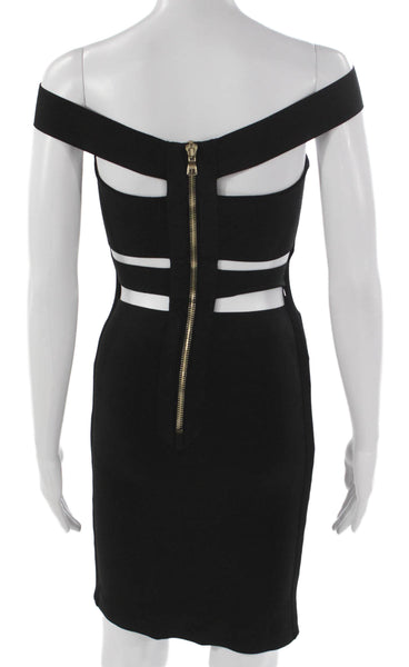 Balmain Women Bodycon Black Off Shoulder Knee-Length Viscose Zip Dress Size S
