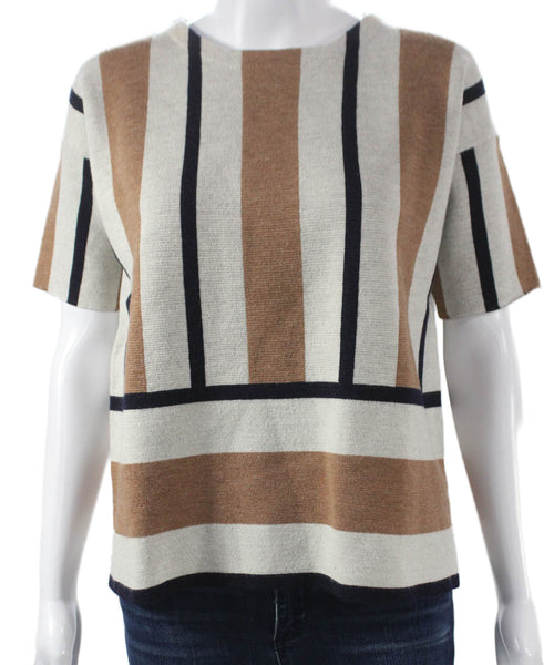 J Crew Women Multicolor Striped Cotton Pullover Crew Neck Short Sleeve Size 2XS