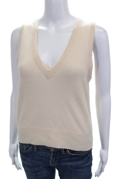 J Crew Women Ivory Cashmere V-Neck Sleeveless Vest Size S