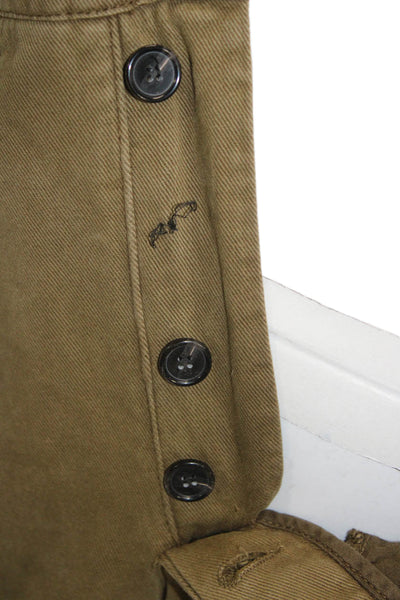 Zara Womens Cropped Cotton Pants Green Button Size XS