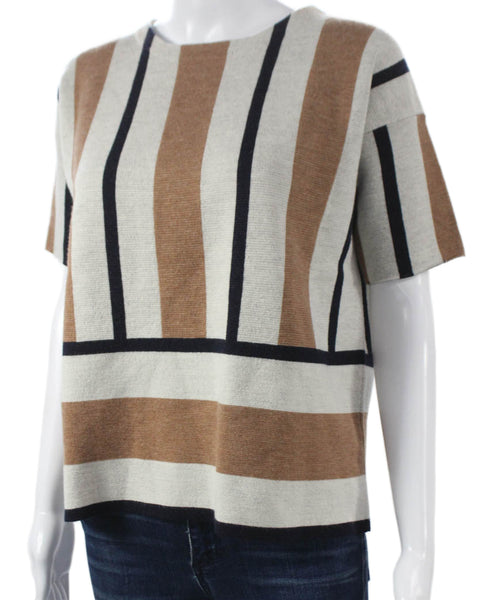 J Crew Women Multicolor Striped Cotton Pullover Crew Neck Short Sleeve Size 2XS