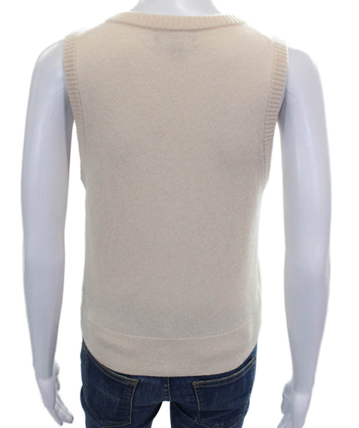 J Crew Women Ivory Cashmere V-Neck Sleeveless Vest Size S