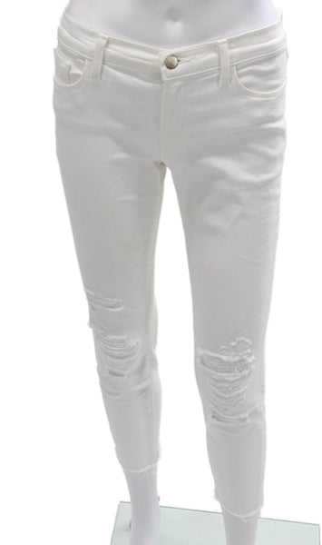 J Brand Womens Ankle Jeans White Cotton Blend Button Size 26