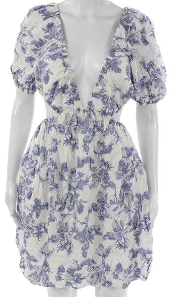 Bardot Women Mini Dress White Floral V Neck Short Sleeve Viscose Size 6