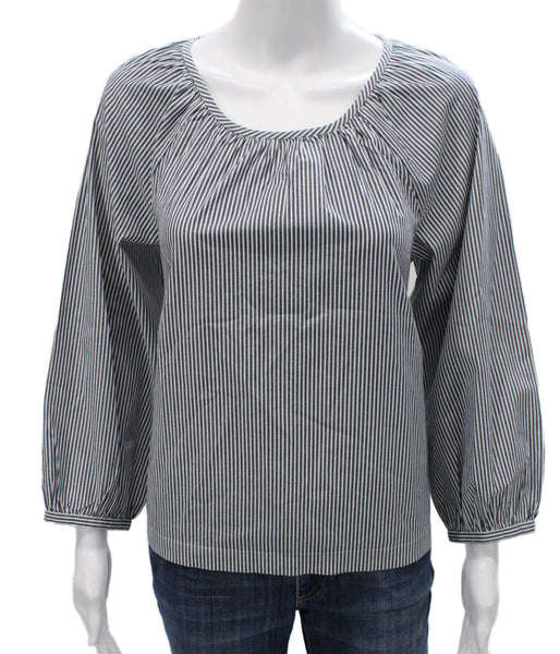J Crew Womens Blue Striped Long Sleeve Basic Blouse Round Neck Size S