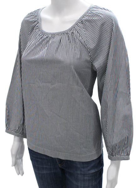 J Crew Womens Blue Striped Long Sleeve Basic Blouse Round Neck Size S