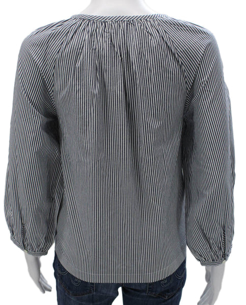 J Crew Womens Blue Striped Long Sleeve Basic Blouse Round Neck Size S