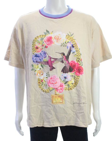 Homme + Femme Unisex Adults T-Shirt Beige Crewneck Short Sleeve Size L