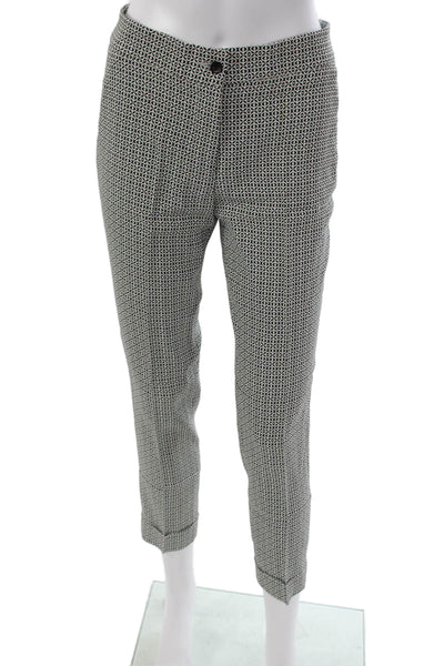 Etro Women Ankle Pants Black Geometric Viscose Button Size 38