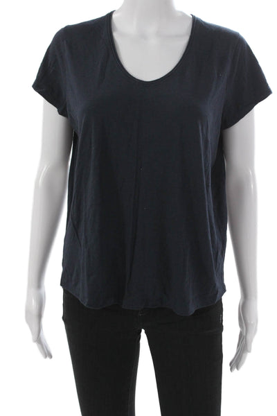 Vince Women Basic Scoop Neck Pima Cotton T-Shirt Blue Short Sleeve Size L