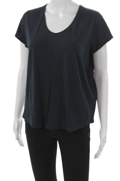 Vince Women Basic Scoop Neck Pima Cotton T-Shirt Blue Short Sleeve Size L