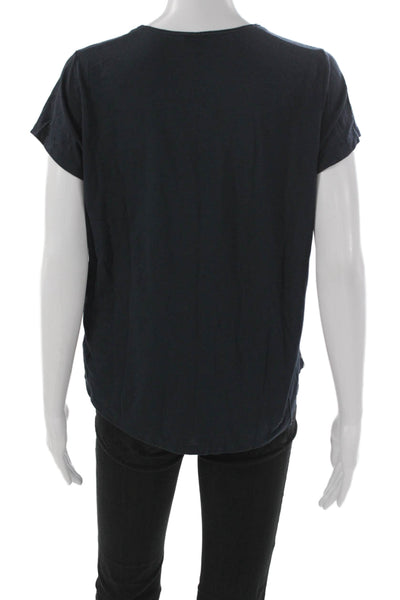 Vince Women Basic Scoop Neck Pima Cotton T-Shirt Blue Short Sleeve Size L