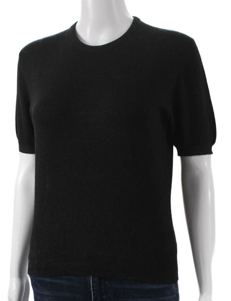 Berk Womens Pullover Sweater Black Wool Short Sleeve Crew Neck Size 2