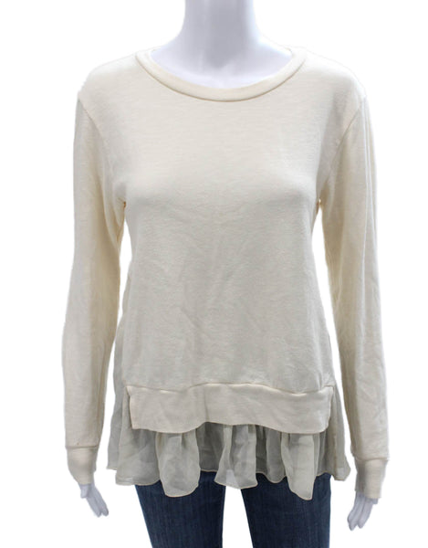 Clu Womens Ivory Cotton Pullover Sweatshirt Long Sleeve Round Neck Size S