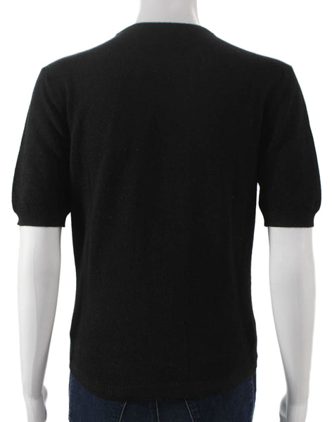 Berk Womens Pullover Sweater Black Wool Short Sleeve Crew Neck Size 2