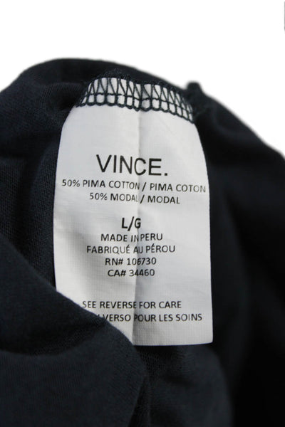 Vince Women Basic Scoop Neck Pima Cotton T-Shirt Blue Short Sleeve Size L