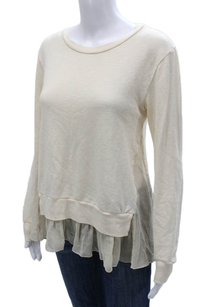 Clu Womens Ivory Cotton Pullover Sweatshirt Long Sleeve Round Neck Size S