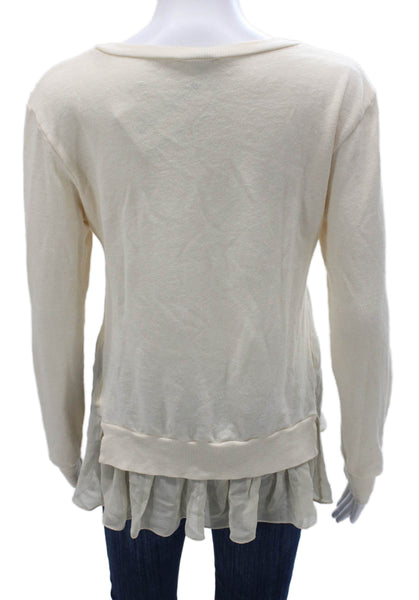 Clu Womens Ivory Cotton Pullover Sweatshirt Long Sleeve Round Neck Size S