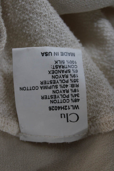 Clu Womens Ivory Cotton Pullover Sweatshirt Long Sleeve Round Neck Size S