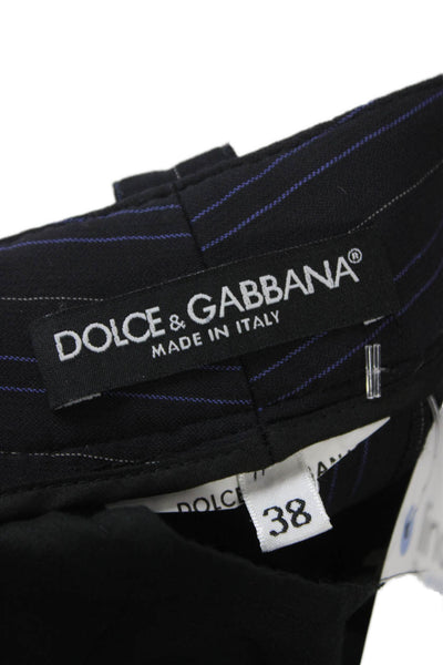 Dolce & Gabbana Womens Striped Wool Dress Pants Black Button Size 38